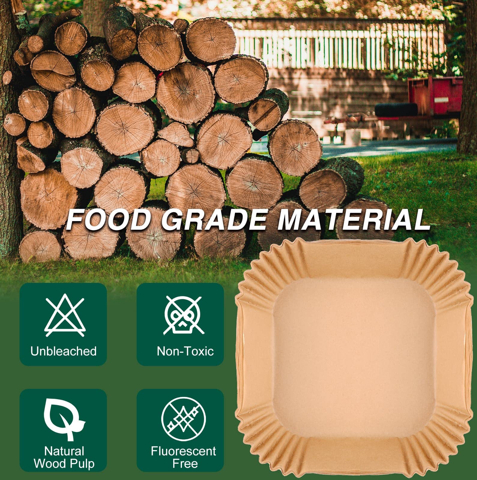 Air Fryer Disposable Square Parchment Liners, Non-Stick, Water Proof - 100 Pack Of 6.3 Inch Liners For Frying Pans And Microwave